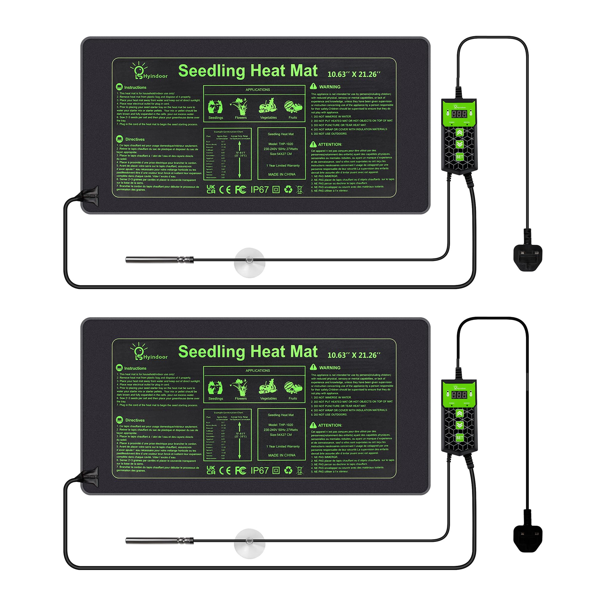 Hyindoor Heat Mat for Plants,Waterproof Seedling Heat Mat with Thermostat 10.63”*21.26” Germination Heated Propagator Warming Mat for Indoor Gardening Greenhouse(2 Pack)