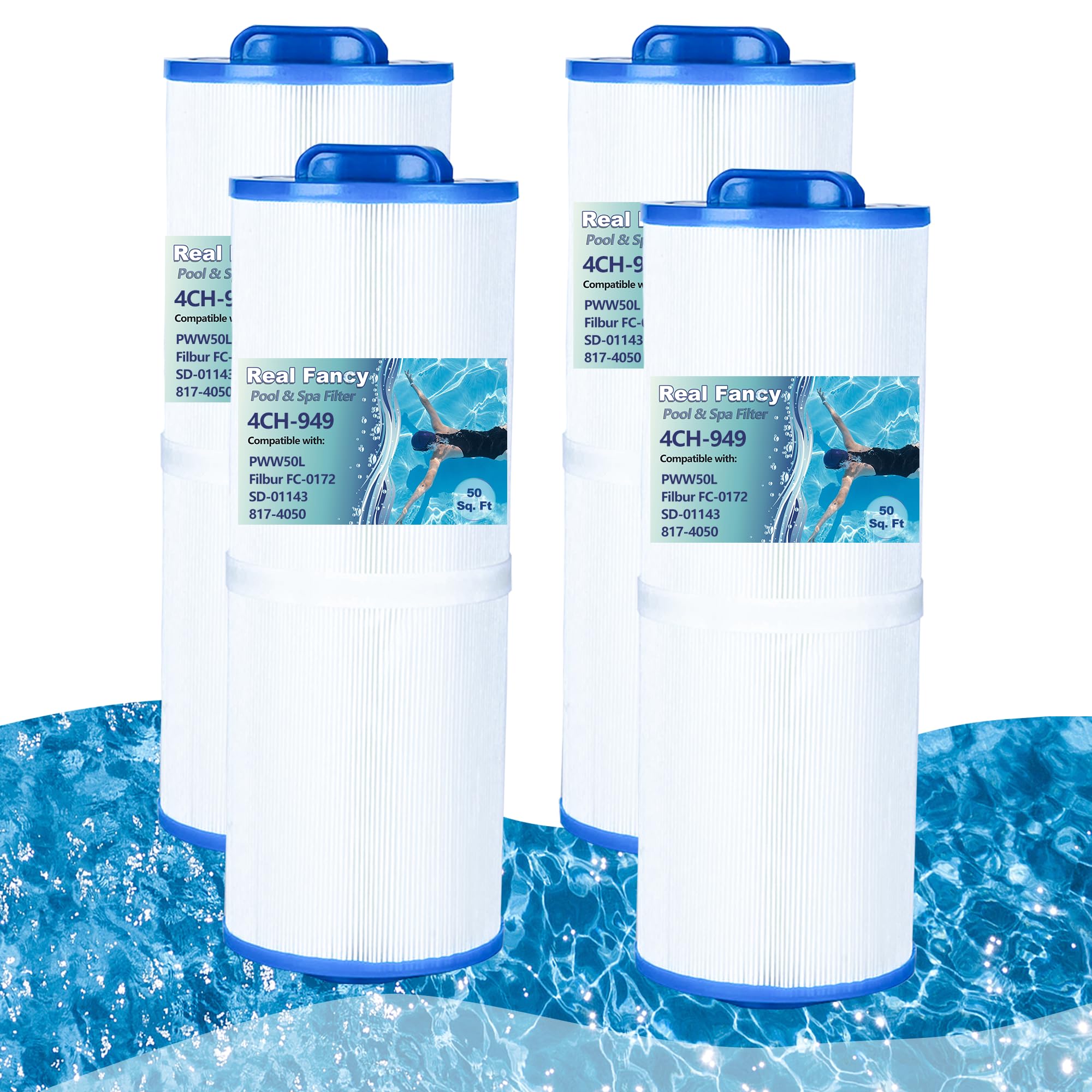 Photo 1 of Real Fancy PWW50L Hot Tub Spa Filters Cartridge Replace Unicel 4CH-949, Filbur FC-0172, SD-01143, 817-4050, Rising Dragon 50, Cal Spa FIL50-5D13H15FCT-3, 50 Sq. Ft, 4 Pack