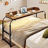 Overbed Table with Wheels, Adjustable Height&Length Over Bed Desk, Laptop Table for Eating&Workstation, Queen Size Bed Rollin