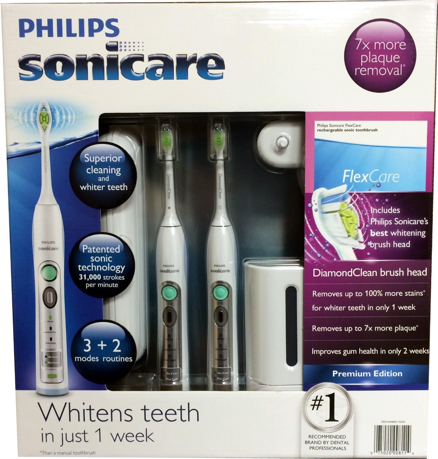 Philips Sonicare Flexcare Rechargeable Sonic Toothbrush Premium Edition 2 pac...