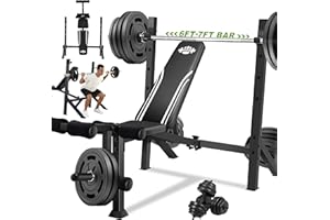 ANCHEER 900LBS Olympic Weight Bench Set with Squat Rack Adjustable Bench Press Bench with Leg Extension & Leg Curl, Incline Decline Flat Foldable Workout Bench for Home Gym(US Stock)