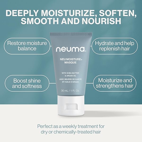 NEUMA NEU MOISTURE MASQUE 1 FL. OZ. TRAVEL SIZE DEEP MOISTURE HAIR MASK – HYDRATES, PROTECTS, SOFTENS, CONDITIONS, IDEAL FOR DRY/CHEMICALLY-TREATED HAIR, LAVENDER, MANDARIN & VANILLA SCENT