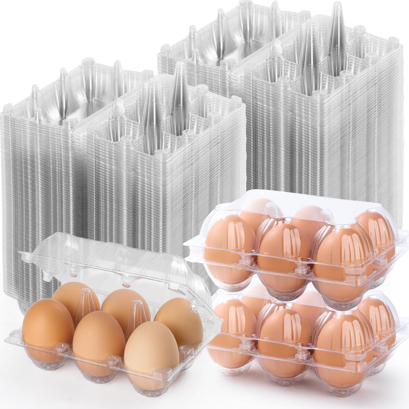 View 1 of 180 Pack Egg Cartons 6 Count, Clear Plastic Egg Cartons Cheap Bulk for Chicken Eggs, Reusable Egg Holder Container for Family, Chicken Farm and Markets, Medium
