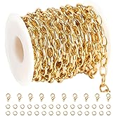 YOUBEIYEE 16.4 Feet Oval Gold Aluminum Jewelry Making Chains with Findings, Lightweight Hippop Necklace Bracelet DIY Craft Chain Roll