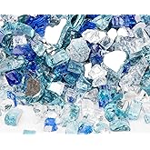 GASPRO 10 lbs Fire Glass for Propane Fire Pit, 1/2-Inch Reflective Fireplace Glass Rocks for Fire Pit Table, Blend of Cobalt Blue, Caribbean Blue and Platinum