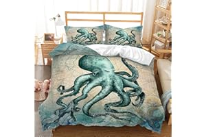 CVHOUSE Octopus Duvet Cover Queen Size,Sea Animal Mediterranean Style Design Bedding Set,Ocean Comforter for Kids Teens,1 2 Pillowcases 3 Piece Queen 89'x89'