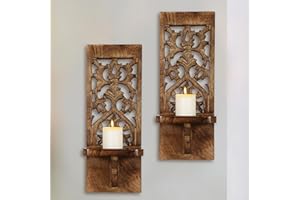 Wall Mount Rustic Candle Sconces Set of 2 - Wooden Floating Shelf Pillar Candle Holders, Farmhouse Wall Décor for Living Room