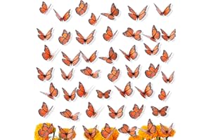 BIGMETA Day of The Dead Monarch Butterfly Decorations, 48 Pcs Halloween Orange Artificial 3D Premium Fake Butterflies Craft, Wall Refrigerator Decor for Dia De Los Muertos Ofrenda Altar