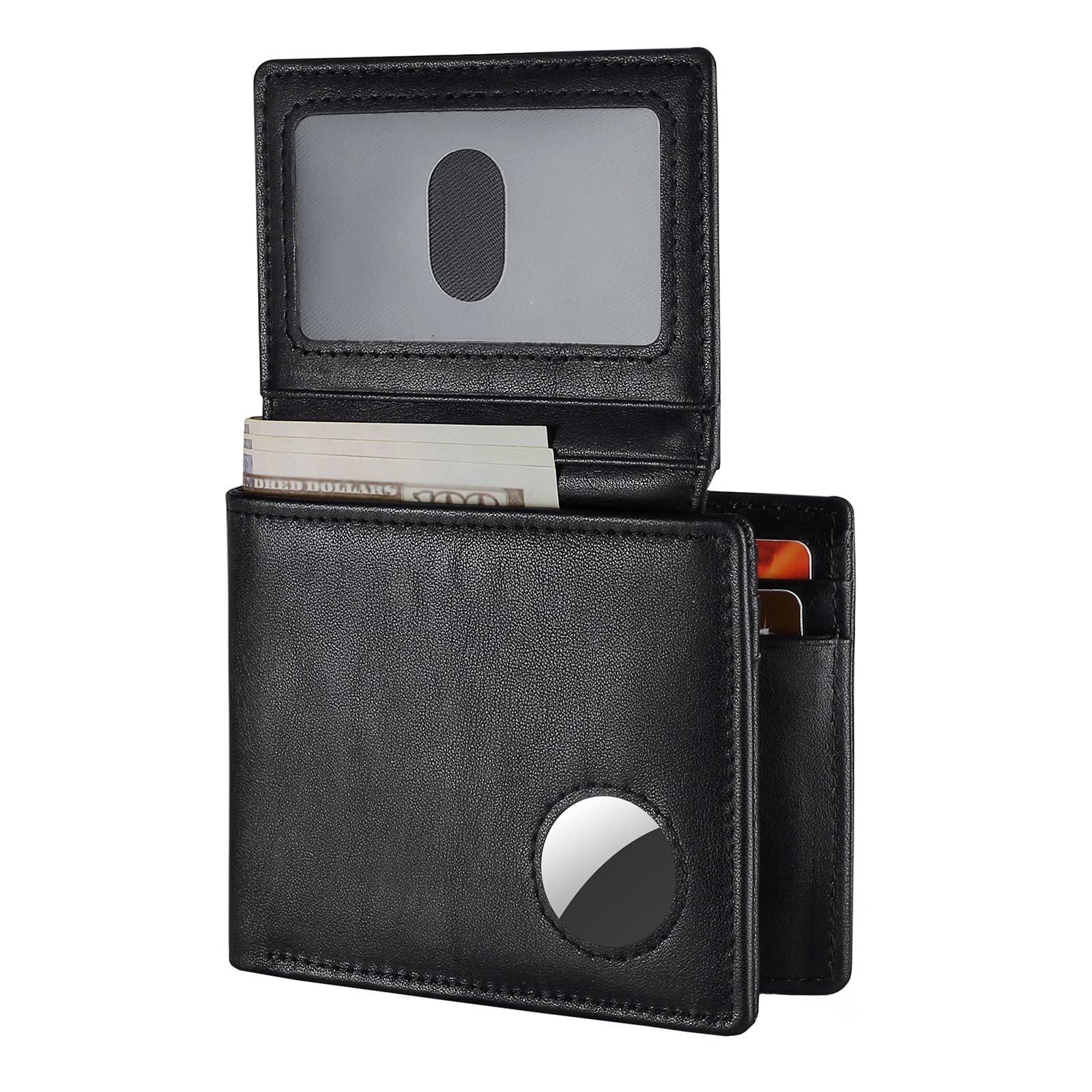 Mens Wallet With AirTag Holder, Bifold Leather RFID