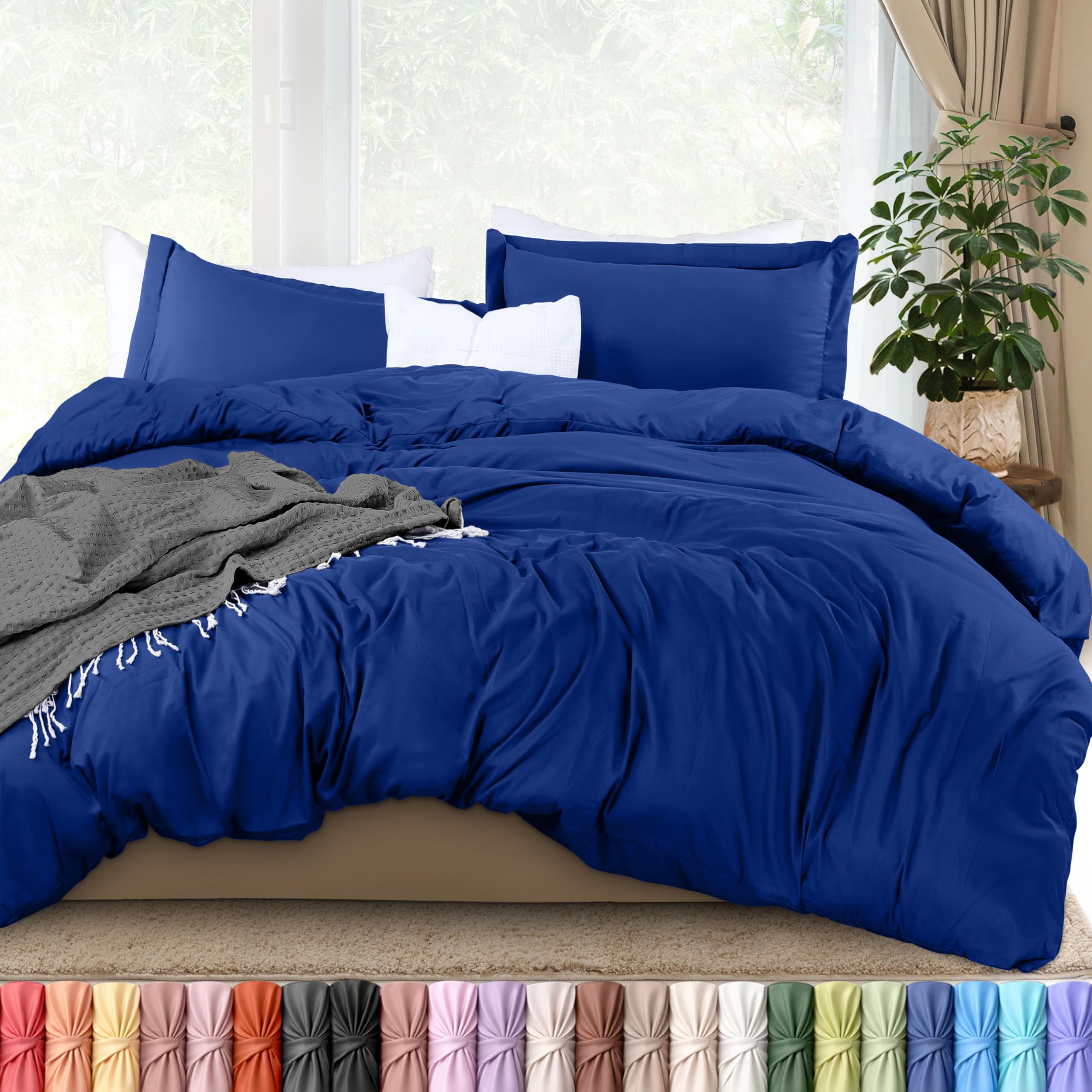 Utopia Bedding Duvet Cover Queen Size - 3 Piece with Zipper Closure - 1 Comforter Cover 90X90 Inches & 2 Pillow Shams 20X26 Inches (Royal Blue) Comforter Not Included — image 1