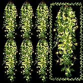 Mudder Fake Ivy Vines with Lights, LED Artificial Hanging Green Leaves Vines for Outdoors Patio Porch Decor (Basket Not Included) (Greenery Style, 6 Packs)