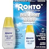 Rohto Dual Light Relief Cooling Lubricant Eye Drops, Protect Against Sun Irritation &amp; Digital Eye Strain, Fast-Acting Relief of Dry Eyes, Grittiness, Burning &amp; Stinging, 0.6 fl oz