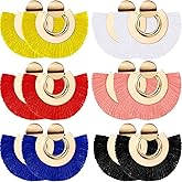 meekoo 6 Pairs Tassel Dangle Earrings Gold Hoop Fringe Earrings Bohemia Fan Shaped Earrings for Women Party and Daily Wear