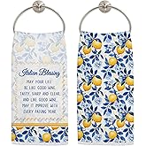LADOCK Italian Blessing Lemon Kitchen Towels, Italian Lemon Housewarming Gifts for Women Neighbor, MItalian Kitchen Decor, Italian Mama Nonna Towel 16x24 Inch Set of 2