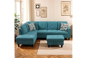 Trygoal L Shaped Couch Sectional Couches with Chaise and Storage Ottoman, 3 Pieces Modular Convertible Sofa for Living Room Furniture Sets and Small Apartment, Teal Blue