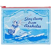 Blue Q Zipper Pouch &ndash; Recycled Cosmetic Travel Bag, Chunky Zipper - Away | Novelty Bag with artistic design, 95% recycled material, water-resistant zip pouch, compact purse pouch for travel essentials
