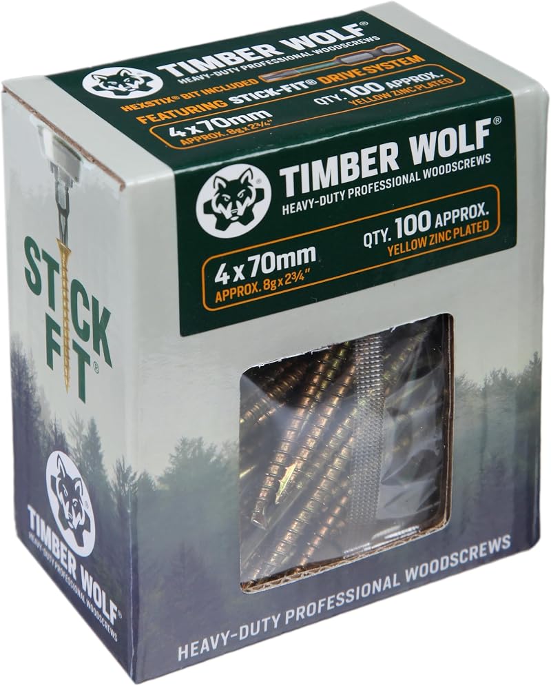 Timber Wolf TW40070 Woodscrews 4.0 x 70mm Zinc Yellow Box of 100