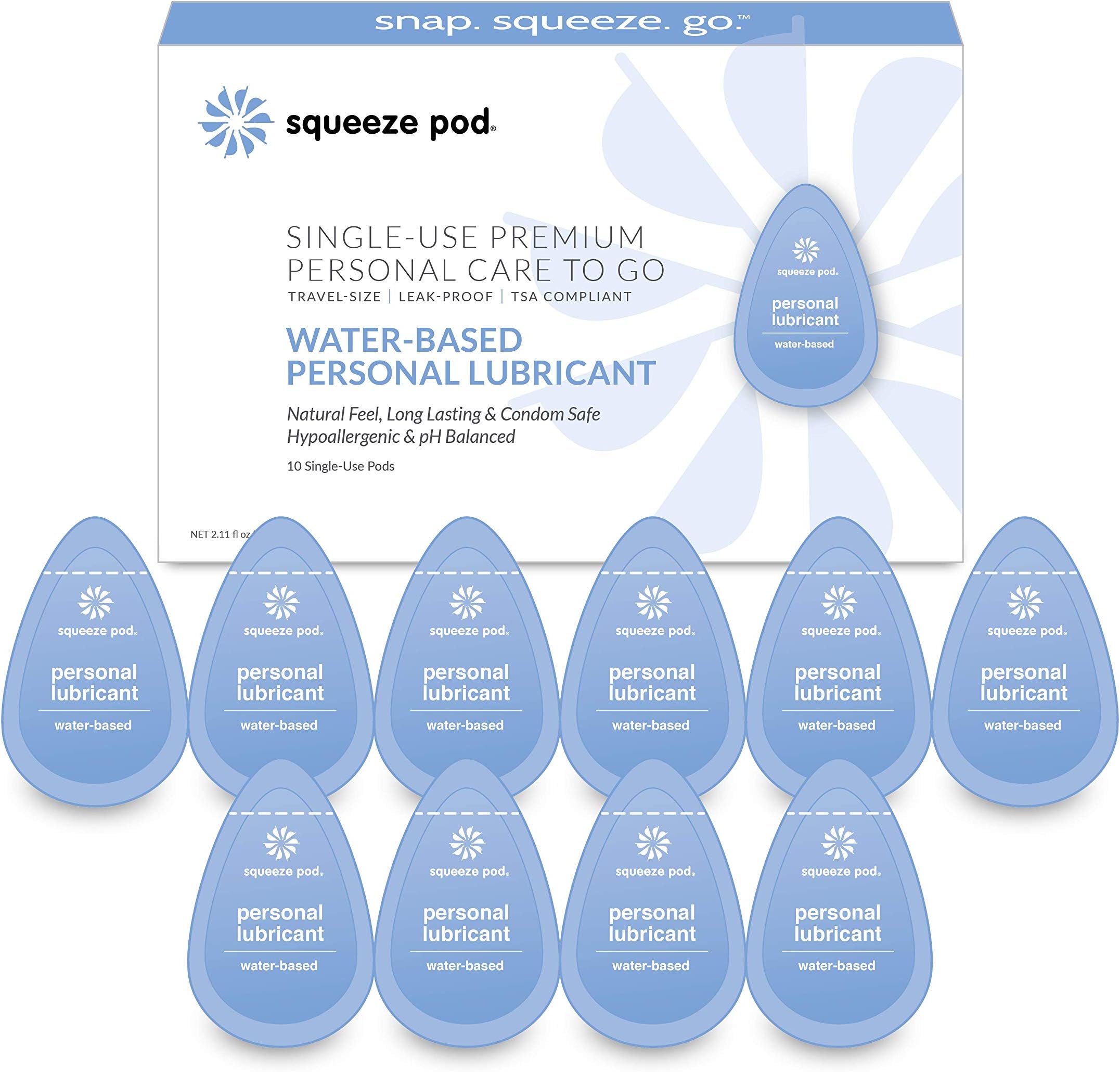 Squeeze Pod Water-Based Personal Lubricant – 10 Single-Use Pods – Leakproof, Discreet, Portable & TSA Travel Size. Hypoallergenic Lube for Women, Men, Couples. Natural Feel, Long Lasting WPL5