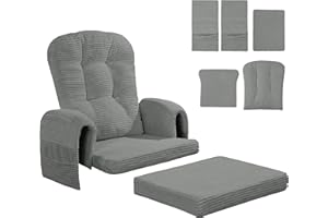 MABOZOO 5 PCS Corduroy Glider Rocker Replacement Cushions with Storage Side Pocket,Foam & Microfiber Filling, Non-Slip & Washable,Thickened & Supportive Rocking Chair Cushion Set(Gray)