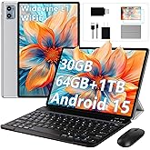 10 Inch Tablet Android 15 Tablets with Keyboard, 30GB 64GB 1TB Expand Tab PC with 2.0GHz Octa-Core, 8MP Camera, 6000mAh, GMS,