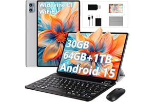 10 Inch Tablet Android 15 Tablets with Keyboard, 30GB 64GB 1TB Expand Tab PC with 2.0GHz Octa-Core, 8MP Camera, 6000mAh, GMS,