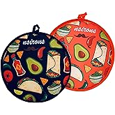 NSIRONS 2Pcs Tortilla Warmer, 12 Inch Insulated Microwave Safe Fabric Tortilla Warmer Pouch to Keep Food Warm for Corn Flour Taco Pizza Bread up to One Hour (2 pack Black&Orange)