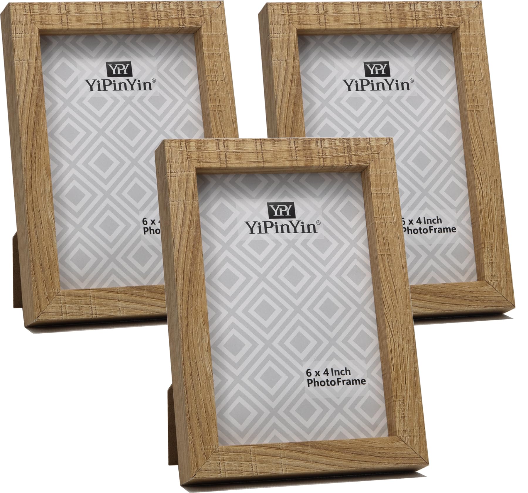 Natural Wood Effect 4x6 inch Photo Frame Set of 3,Boxed Garllery 6x4 Picture Frames 3Pack With Perspex Window for Tabletop or Wall Mounted.
