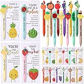 Dunzoom 12 Sets Positive Fruit Pens Bulk Coworkers Appreciation Gifts Funny Affirmative Pens with Inspirational Cards for Students from Teacher Gift for Staff Employee Birthday Office Social Worker