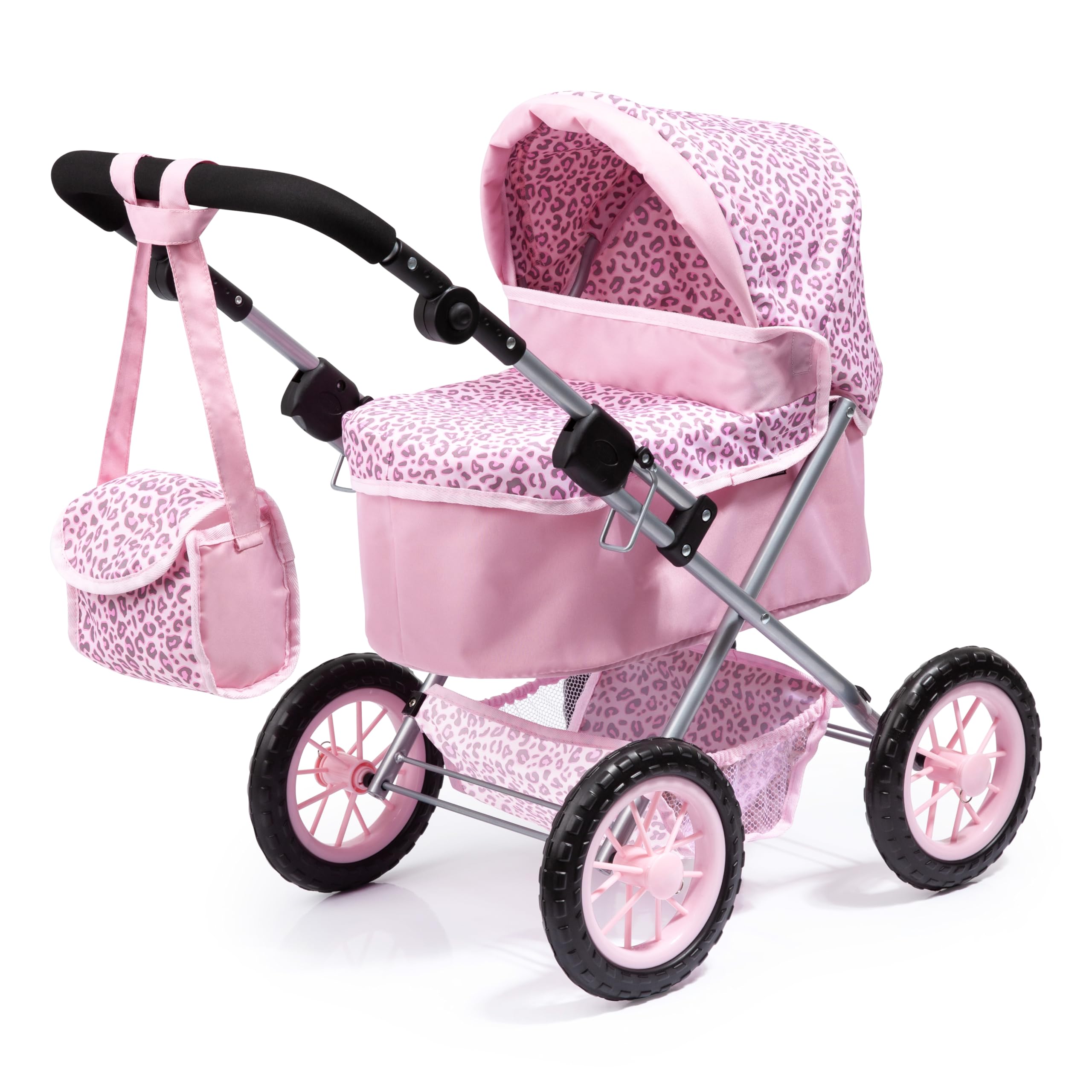 Bayer Design 13002AA Dolls Pram Trendy, stroller, foldable, height-adjustable handle, bag, grey-pink with fairy