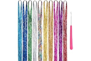 FAONIE 47" Hair Tinsel Kit With Tool 2800 Strands 10 colors Shiny Sparkle Fairy Hair Streaks Bling Hairpieces Glitter Tinsel Hair Extensions (10 Colors)