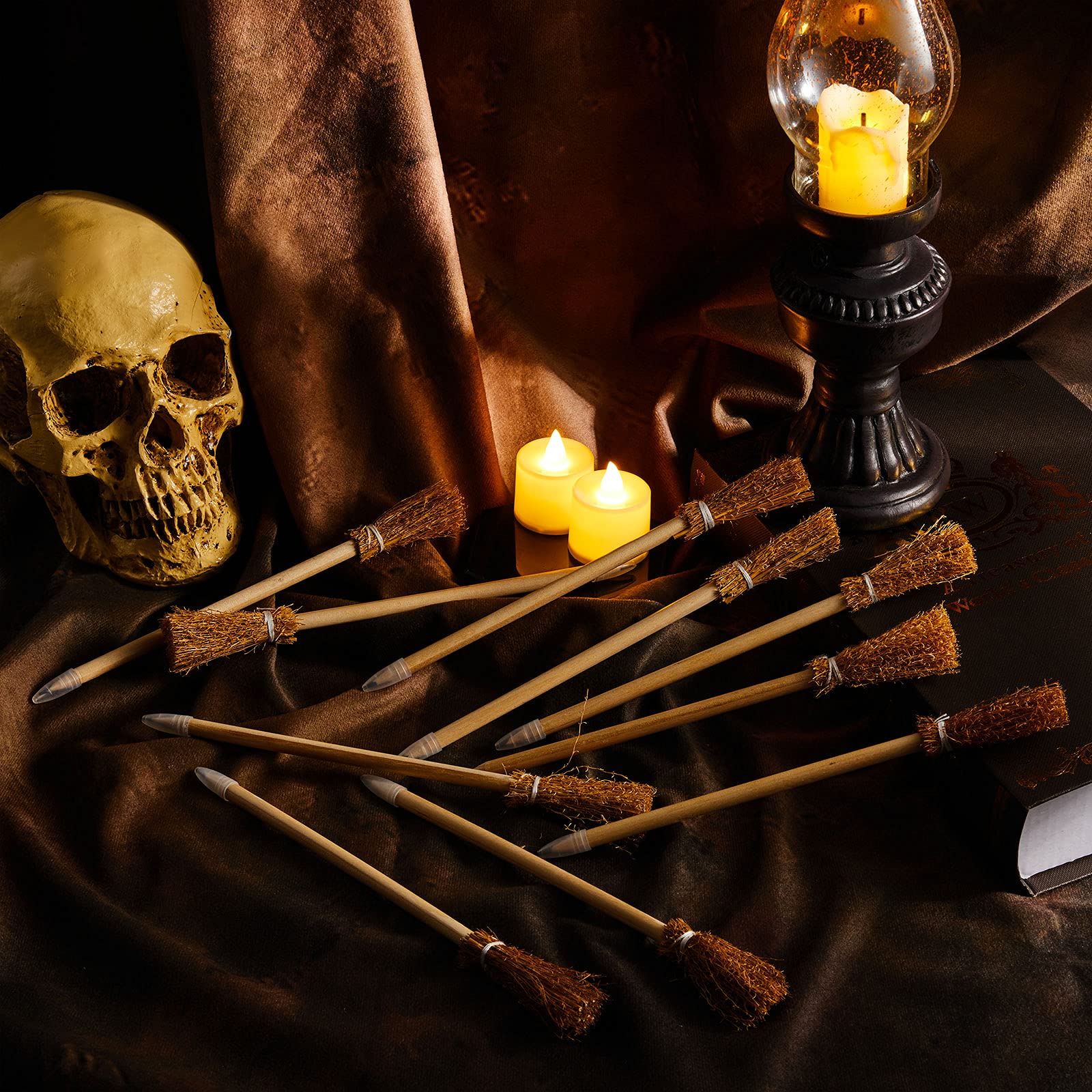 Zonon 12 Pcs Witch Broom Pencils Halloween Witch Party Favors Party Supplies for Kids Teens Adults Classroom Supplies