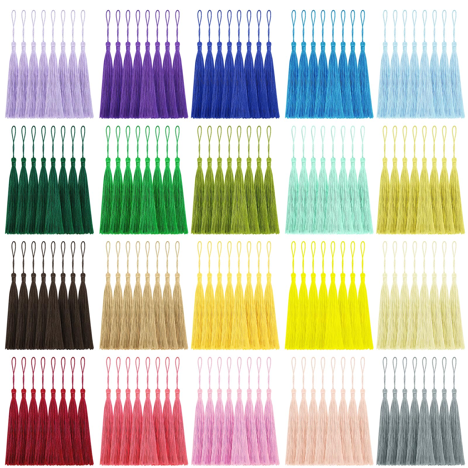 Photo 1 of 160 Pack Bulk Bookmark Tassels, 5 Inch Soft Silky Tassels with Loops, 20 Colors for Bookmarks, DIY Crafts & Keychain Making, Multi-Color Tassel Set