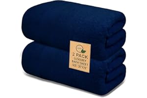 SOFTOLLE 100% Cotton Luxury Bath Sheets - Pack of 2 (35" x 70") | Super Soft, Quick-Dry & Highly Absorbent Towels for Bathroom, Home, Spa & Gym (Navy Blue)