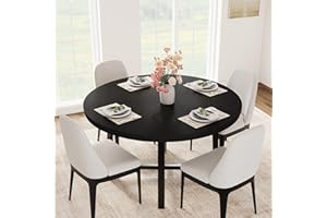 Garvee 47" Round Dining Table for 4, Kitchen Dinner Space Saving Wooden Circle Table with Sturdy Metal Frame Support for Dini