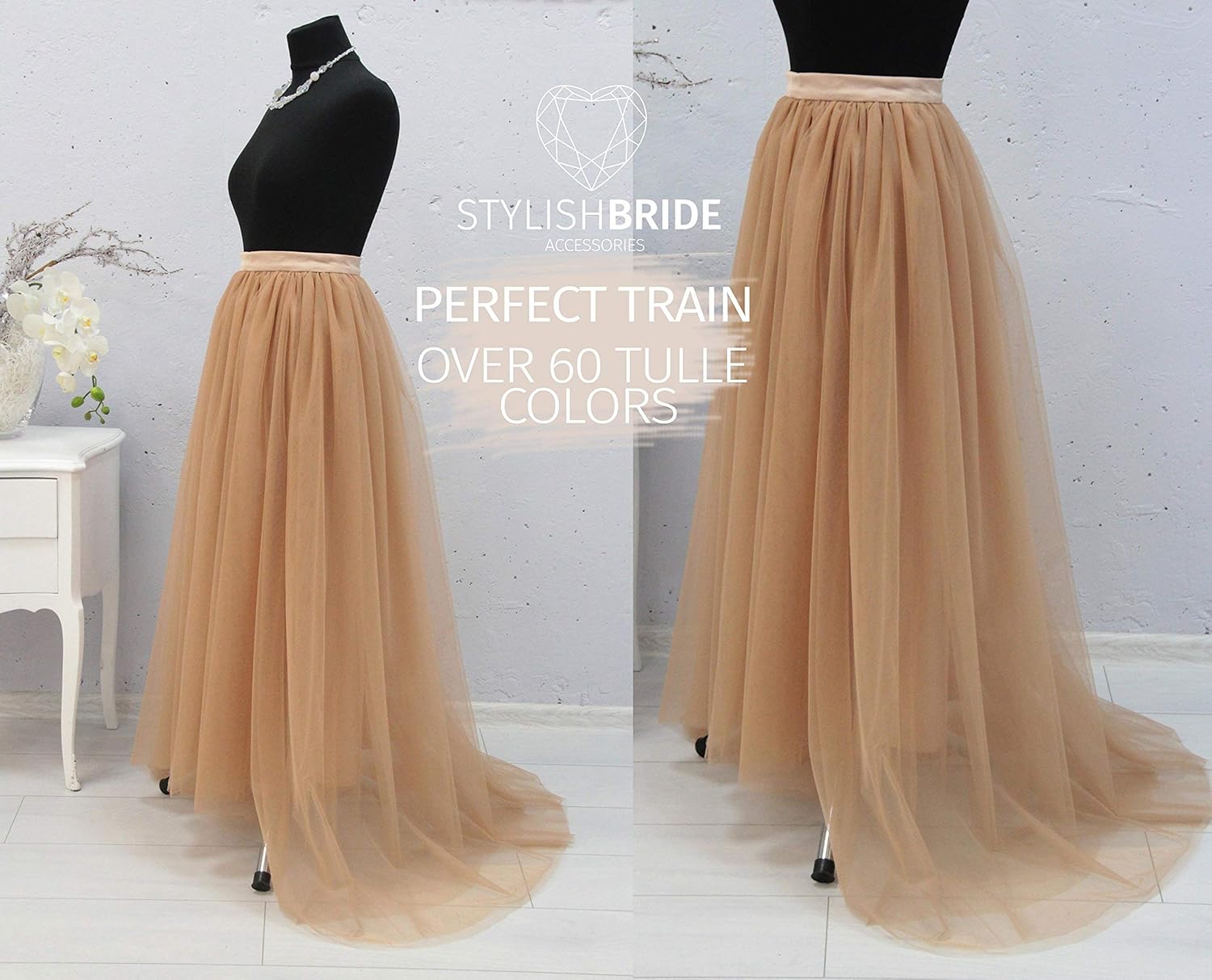 Handmade Floor Fay Tulle Skirt with train, High Low Tulle