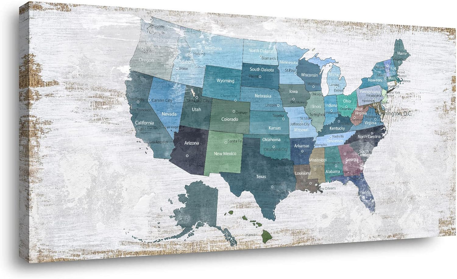 Paintings - Map of The United States Wall Decor Map Canvas Wall Art for Wall Decoration Wood Background USA Canvas Prints for Bedroom Office Kitchen Home Wall Decor Framed Artwork Ready to Hang20 x40