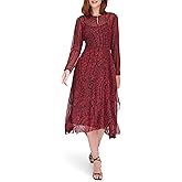 Tommy Hilfiger Women's Long Sleeve High Neck Chiffon Hi Lo Midi Dress