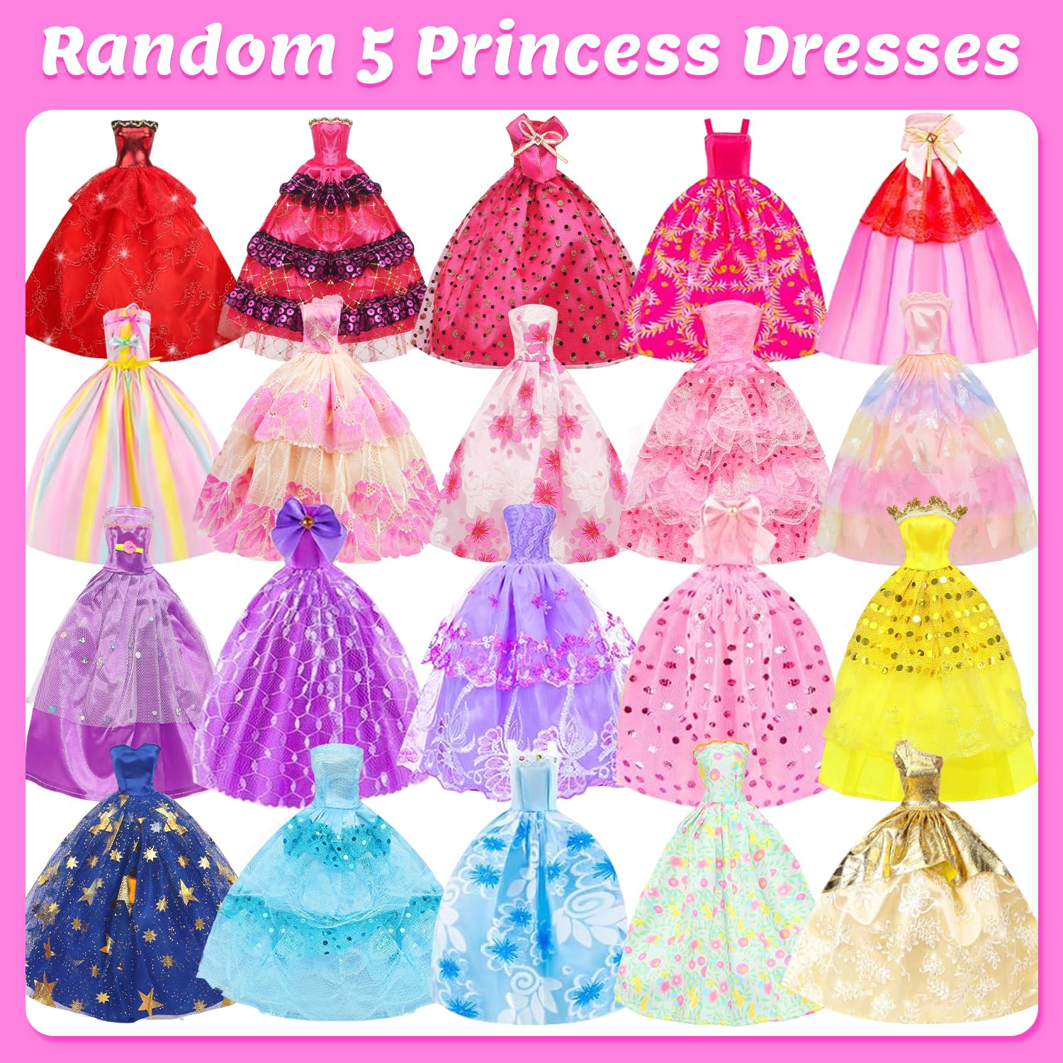 Ecore Fun 101 Pcs Doll Clothes and Accessories Set for 11.5 Inch Dolls - 5 Wedding Gowns 12 Fashion Dresses 2 Tops 2 Pants 2 Swimsuits 10 Shoes and Other Accessories Dress up Toys for Girls Kids
