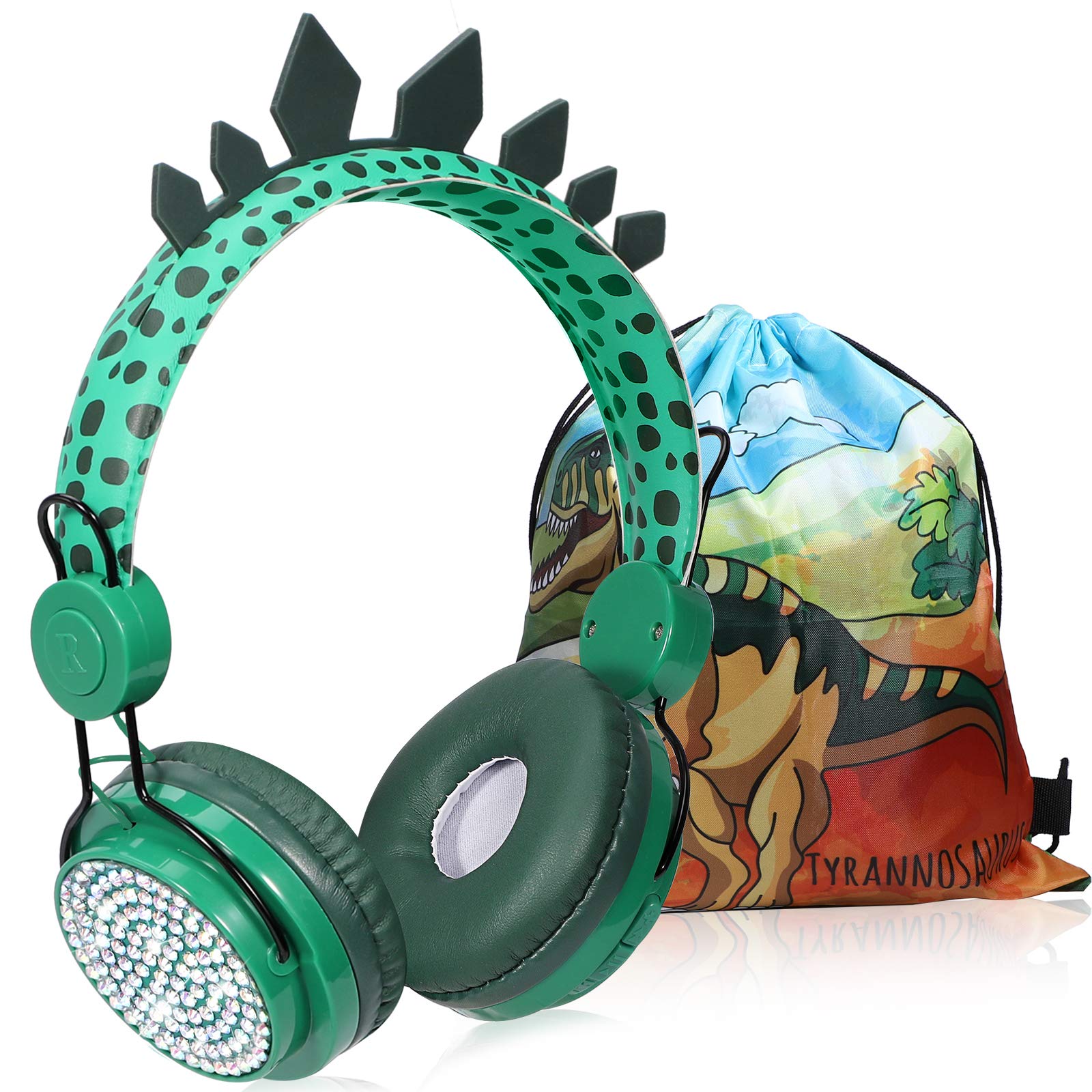 JYPS Kids Headphones, Dinosaur Wireless Headphones for Kids, Bluetooth Childrens headphones Over-ear with Mic for Boys, with Dinosaur Bag for School and Travel