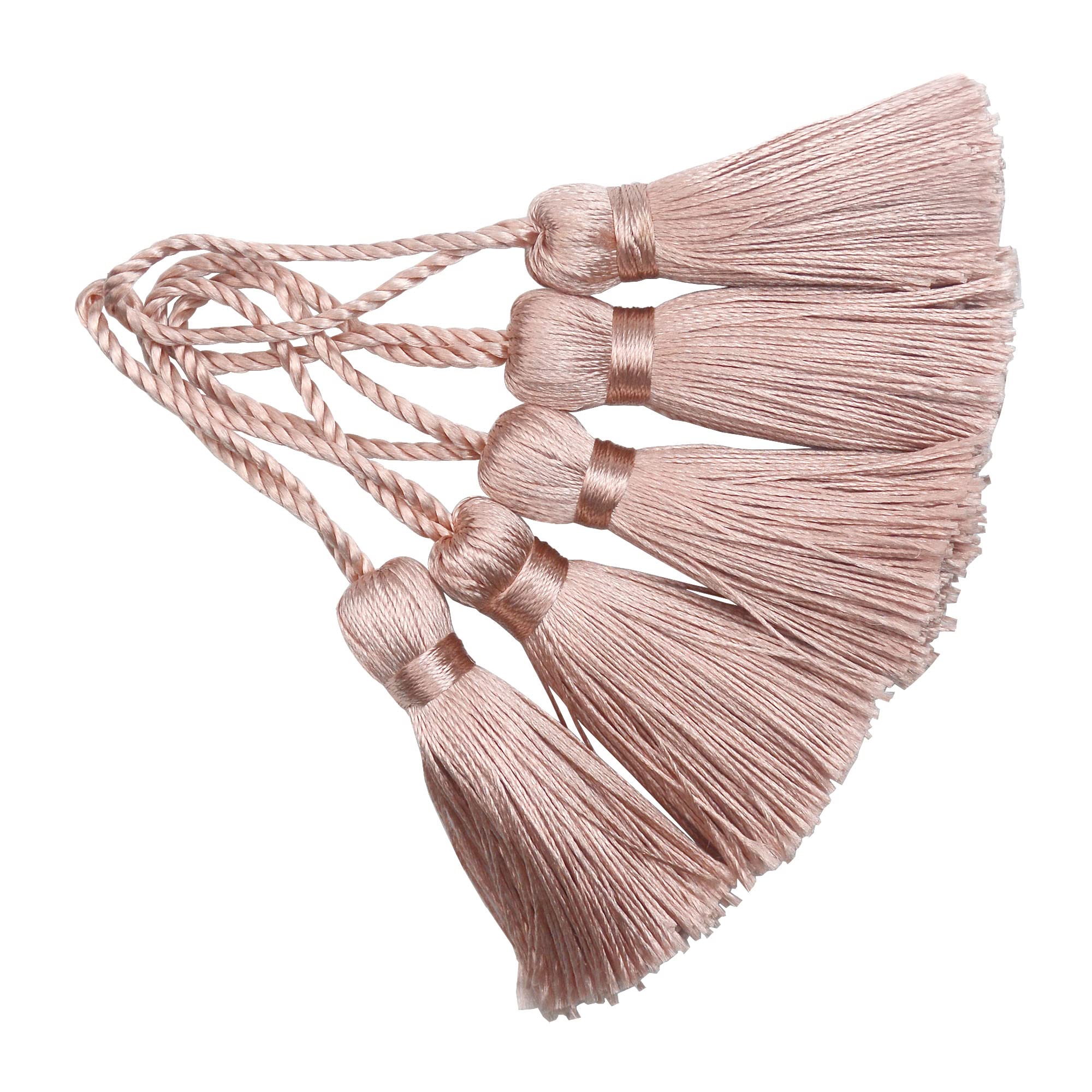 Makhry 20pcs 4.3 Inch Handmade Silky Floss Mini Tiny Craft Tassels with 2-Inch Cord Loop and Small Chinese Knot for Earrings, Souvenir, Bookmarks, DIY Craft Accessory (Peach Pink)