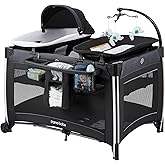 Pamo Babe 4 in 1 Baby Playards with Bassinet & Changing Table, Portable Crib Breathable Mesh and Toy Mobile