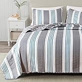 Great Bay Home Coastal Quilt Set - 2-Piece Twin/Twin XL Size Stripe Bedding Set - Lightweight, All-Season, Reversible Bedspread (Coastal Stripe)