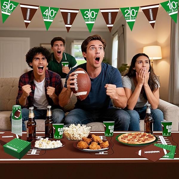 FOOTBALL PARTY DECORATIONS KIT FOR 24 GUESTS – 99PCS TABLEWARE WITH DINNER PLATES, DESSERT PLATES, CUPS, NAPKINS, TABLECLOTH & BANNER, SUPPLIES AND FAVORS FOR BIRTHDAY, TAILGATE, GAME DAY (FOOTBALL)