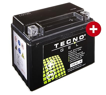 TECNO-GEL Motorrad-Batterie YB4L-B, 12V Gel-Batterie 5Ah (DIN 50411), 120x70x92 mm