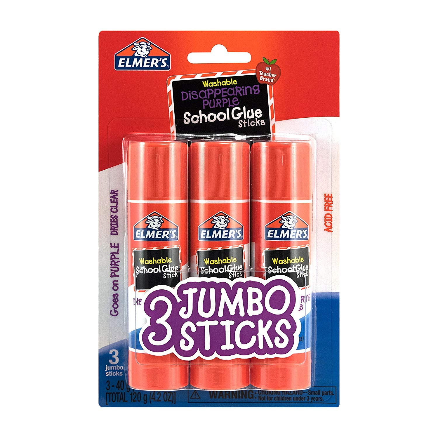Elmers E579 Jumbo Disappearing Purple School Glue Stick, 1.4 Ounce, 3 Packs of 3 Sticks, 9 Sticks Total: Industrial & Scientific