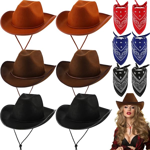 3475 4 Pcs Classic Western Cowboy Hat Men Felt Wide Brim Cowgirl Hats Women Amazon.com: Mumufy 4 Pcs Classic Western Cowboy Hat Men Felt  main image 4