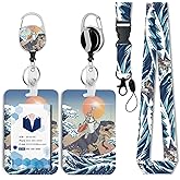 Funny Surfing Cat Badge Holder with Retractable Reel and Breakaway Lanyard,Badge Clips Retractable Heavy Duty Badge Reel,ID Holder with Breakaway Lanyard for School Nurse Office Teen