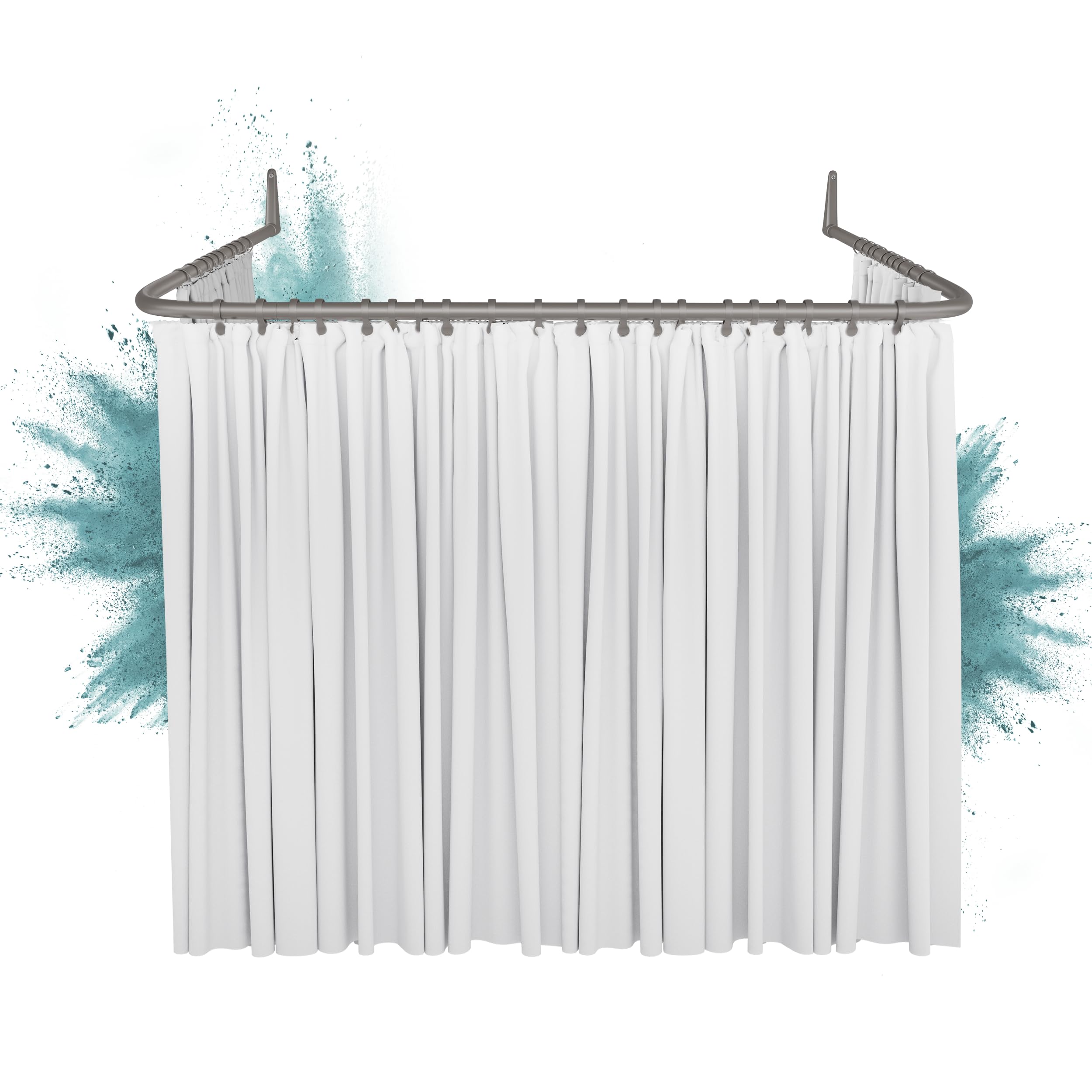 Erica U-shaped Shower Curtain Rail, Shower Curtain Pole 85x95x85 cm, Wall Mounted Shower Pole without Ceiling Mount, Shower Rail in Grey Powder Coated Steel, Curved Shower Rail, Made in Sweden
