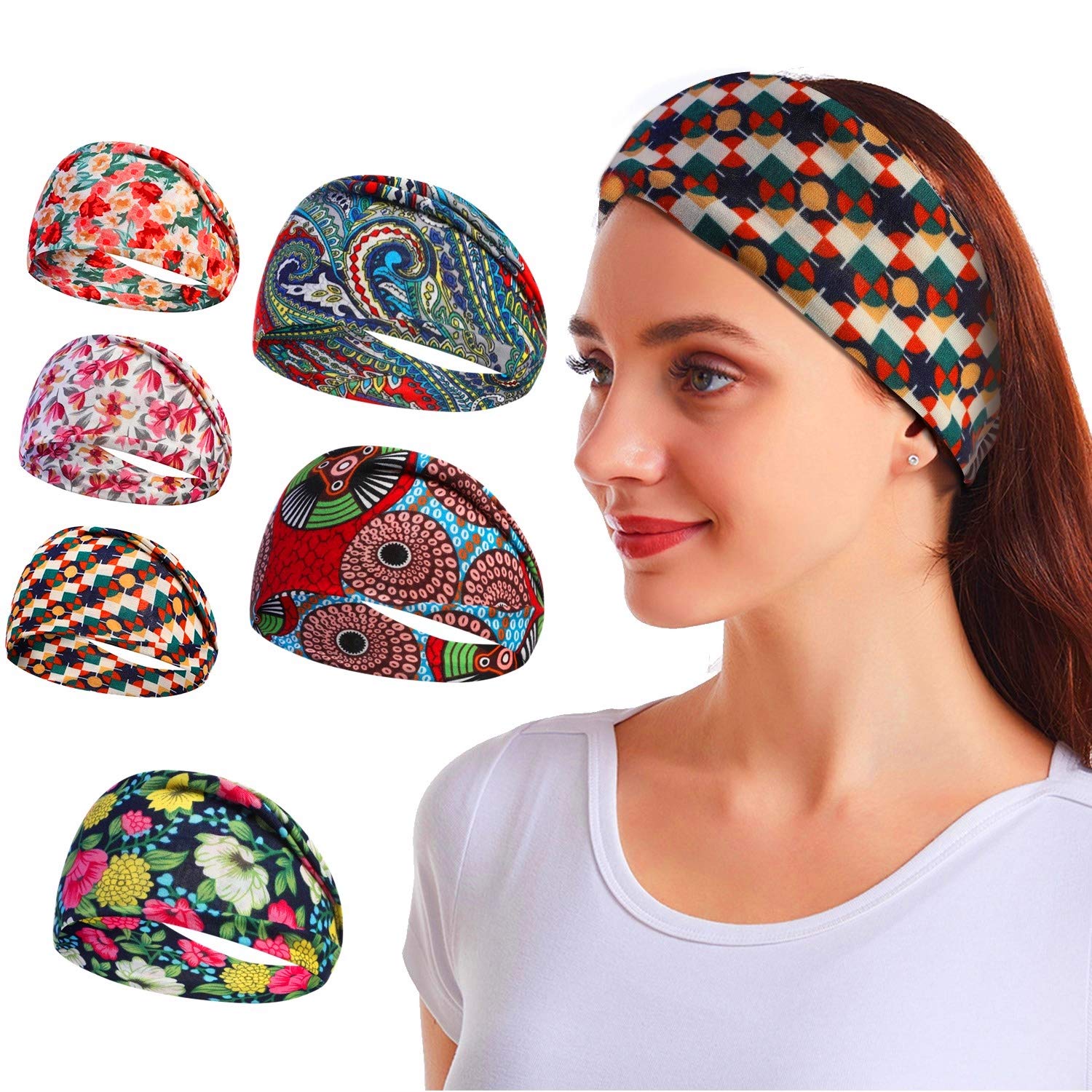 Girzzur fashion headbands for women-(6 Pack) yoga running headbands for women nonslip of wide boho Face washing makeup cloth hair bands : Beauty
