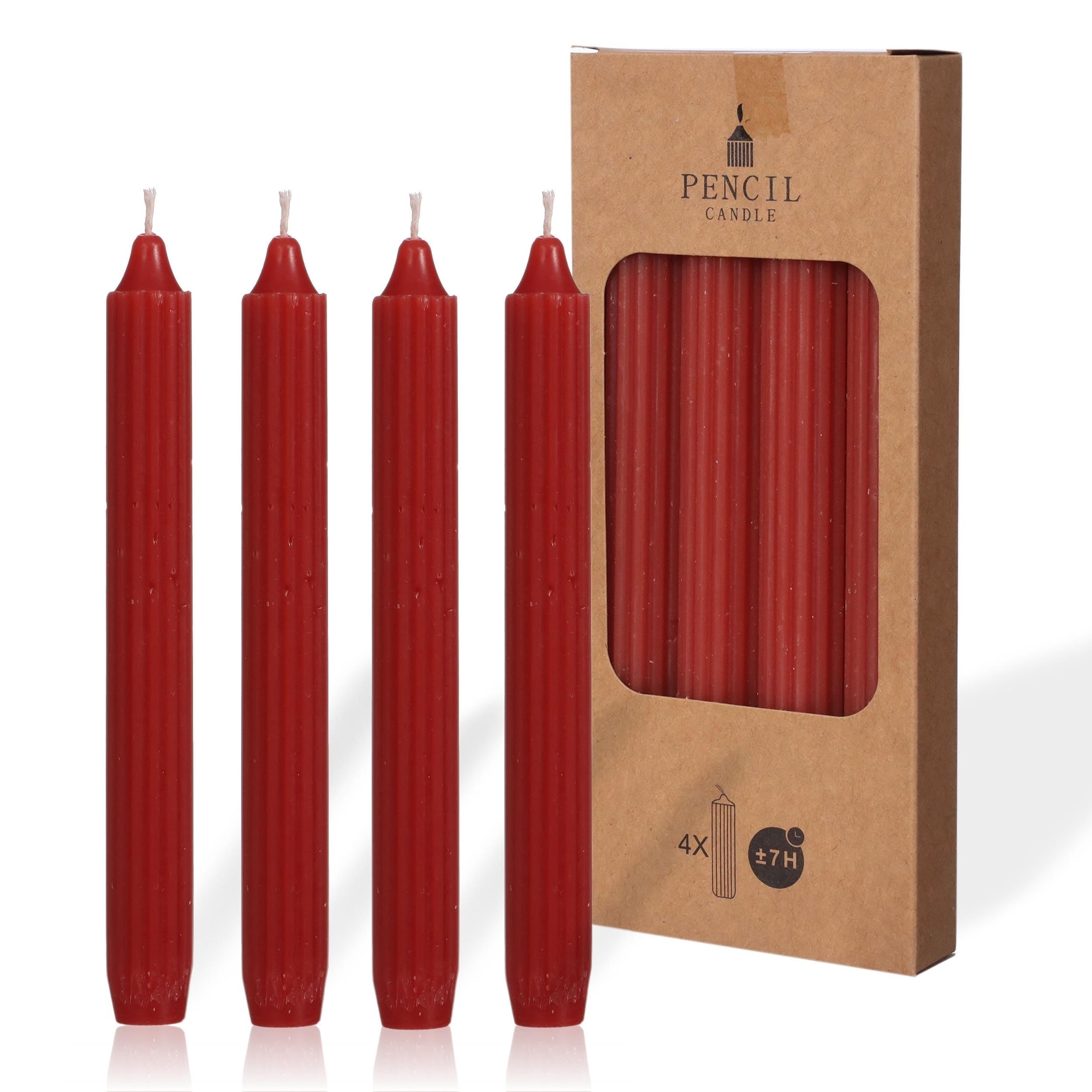 comforder COMFORDER Taper Candles Set, 4 x Table Candles Plain + Ribbed, 20 cm, 7 Hours Burning Time (Red)